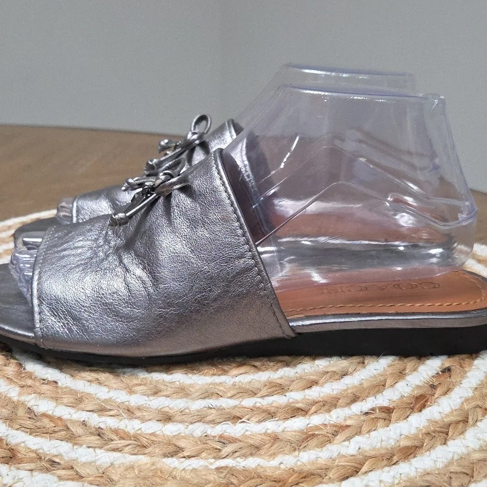 Coach Tassle Bow Slide Metallic Silver, Size 7.5